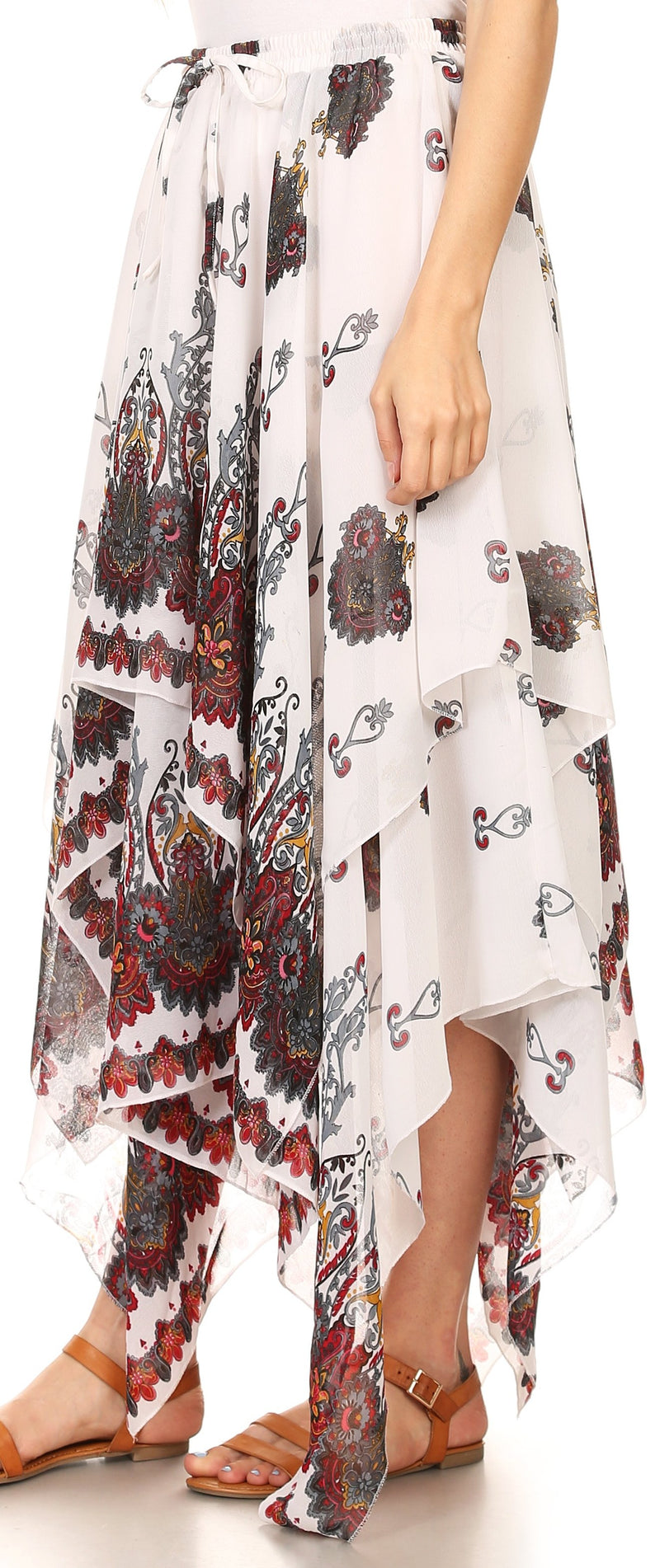Sakkas Aina Cascading Handkerchief Dance Maxi Skirt with Adjustable Elastic Waist