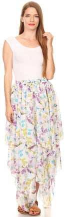 Sakkas Aina Cascading Handkerchief Dance Maxi Skirt with Adjustable Elastic Waist