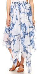 Sakkas Aina Cascading Handkerchief Dance Maxi Skirt with Adjustable Elastic Waist#color_white/blue-clouds 