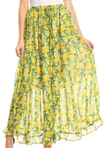Sakkas Blasia Maxi Folk Peasant Dance Flowy Light Long Skirt Gorgeous#color_Lemon/yellow