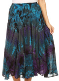 Sakkas Justina Womens Dance Midi Full Circle Tie-dye Skirt with Elastic Waist #color_Gray 