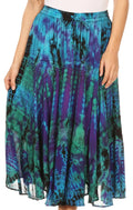 Sakkas Justina Womens Dance Midi Full Circle Tie-dye Skirt with Elastic Waist #color_Purple/Turquoise