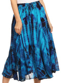 Sakkas Justina Womens Dance Midi Full Circle Tie-dye Skirt with Elastic Waist #color_Turquoise