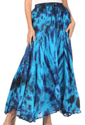 Sakkas Ester Womens Simple  Boho Maxi Full circle Tie-dye Skirt with Elastic Waist#color_Blue/Turquoise