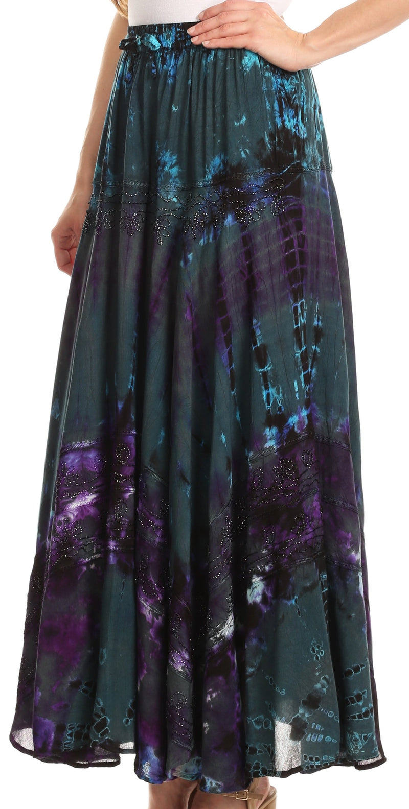 Sakkas Ester Womens Simple  Boho Maxi Full circle Tie-dye Skirt with Elastic Waist