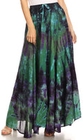Sakkas Ester Womens Simple  Boho Maxi Full circle Tie-dye Skirt with Elastic Waist#color_Green