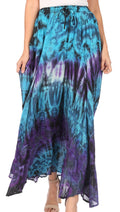 Sakkas Ester Womens Simple  Boho Maxi Full circle Tie-dye Skirt with Elastic Waist#color_Purple/Turquoise