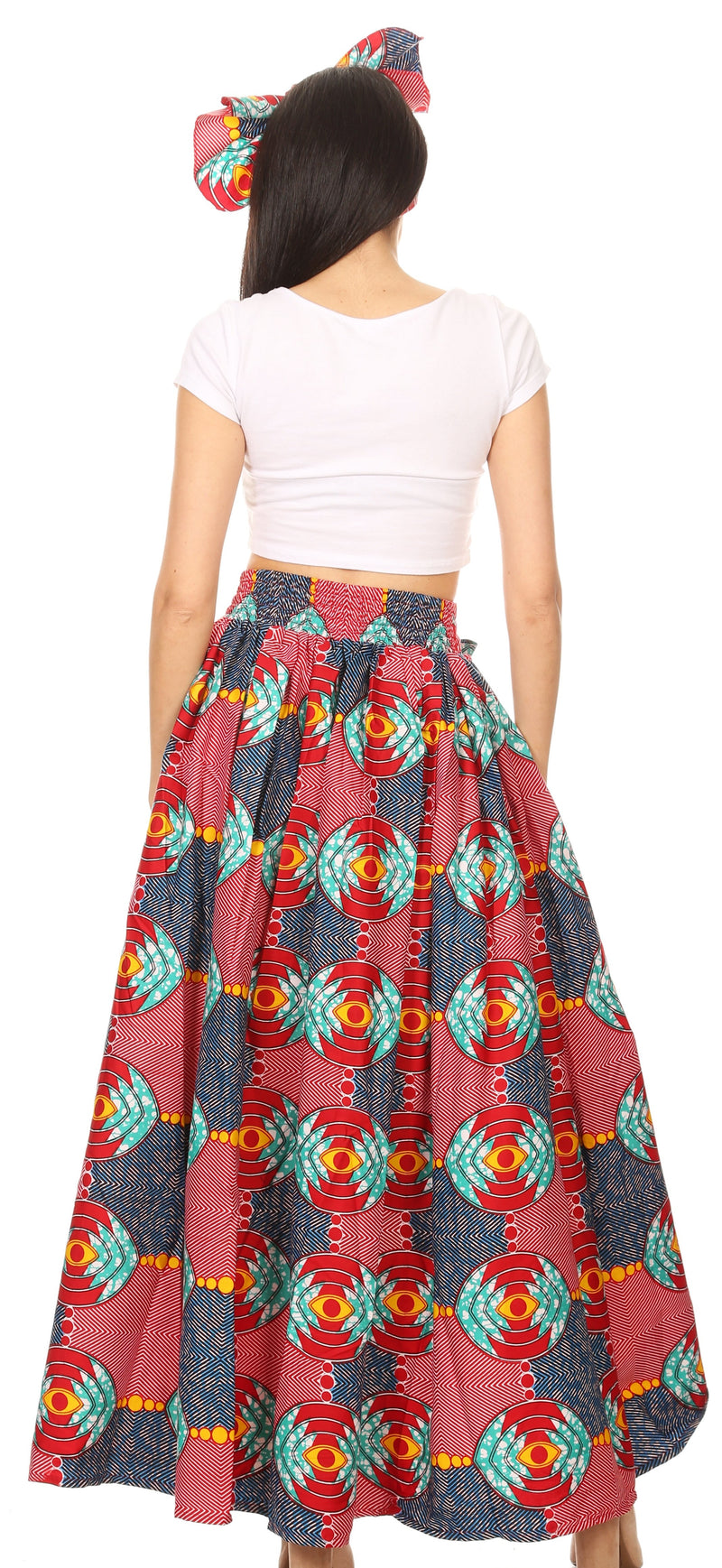 Sakkas Havana Women's Maxi Long  African Print Skirt Puffy with Pockets