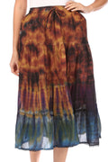 Sakkas Antonia Women's Skirt Tie Dye Boho Elastic Waist Adjustable Embroidery#color_Olive