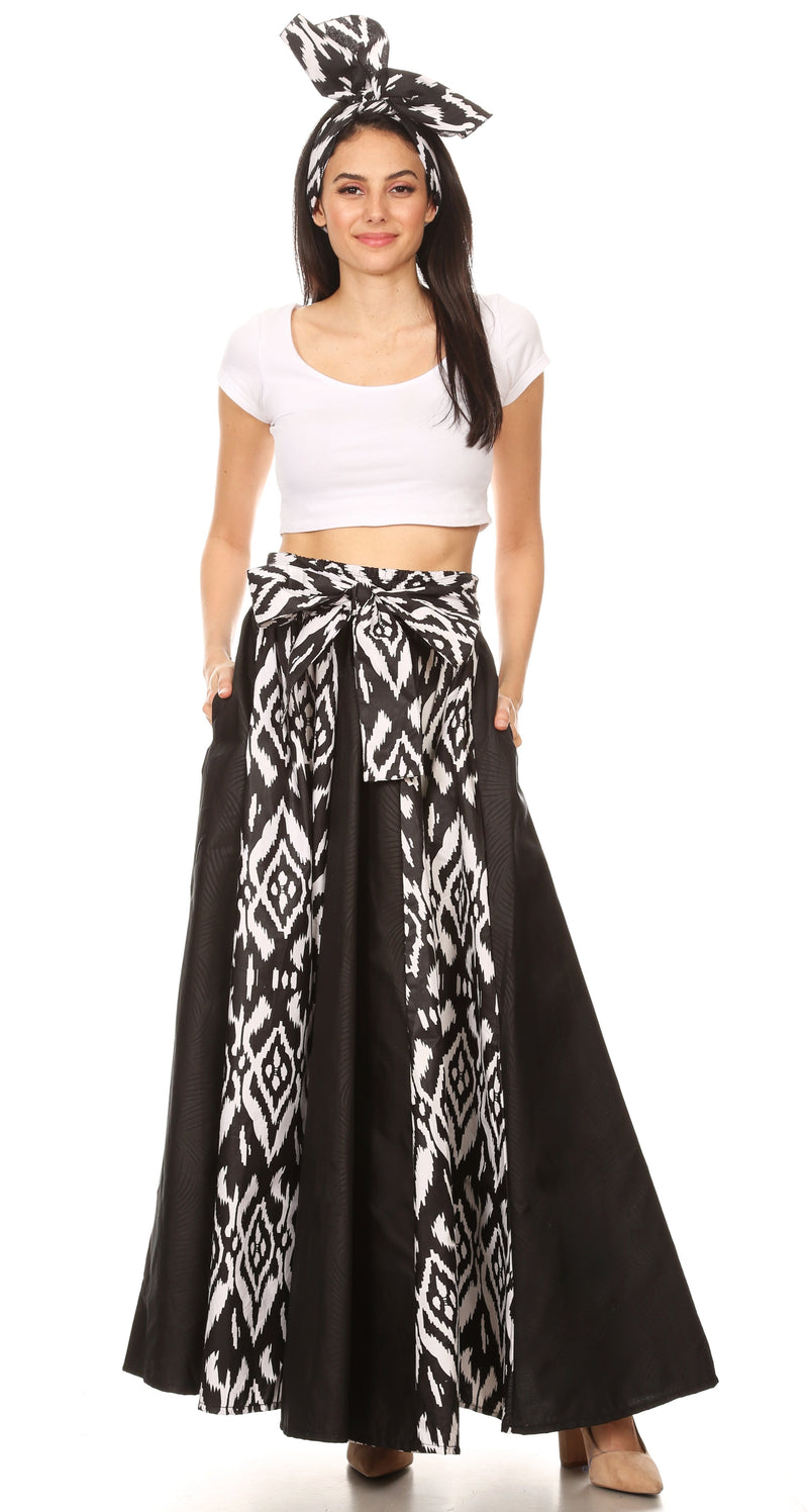 Sakkas Vero Women's  Maxi Color Block Long Skirt African Ankara Print with Pockets