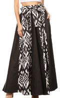 Sakkas Vero Women's  Maxi Color Block Long Skirt African Ankara Print with Pockets#color_111-Black/White