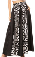 Sakkas Vero Women's  Maxi Color Block Long Skirt African Ankara Print with Pockets#color_112-Black/White