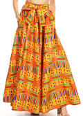 Sakkas Ami Women's Maxi Long African Ankara Print Skirt Pockets & Elastic Waist#color_1065-orange/Blue-tribal