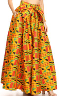 Sakkas Ami Women's Maxi Long African Ankara Print Skirt Pockets & Elastic Waist#color_1066-Orange/black-tribal