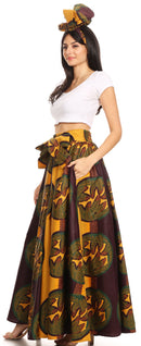 Sakkas Ami Women's Maxi Long African Ankara Print Skirt Pockets & Elastic Waist