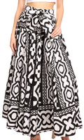 Sakkas Ami Women's Maxi Long African Ankara Print Skirt Pockets & Elastic Waist#color_112-BlackWhiteMulti