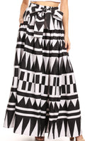 Sakkas Ami Women's Maxi Long African Ankara Print Skirt Pockets & Elastic Waist#color_113-BlackWhite