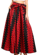 Sakkas Ami Women's Maxi Long African Ankara Print Skirt Pockets & Elastic Waist#color_114-RedBlack