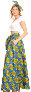 Sakkas Ami Women's Maxi Long African Ankara Print Skirt Pockets & Elastic Waist
