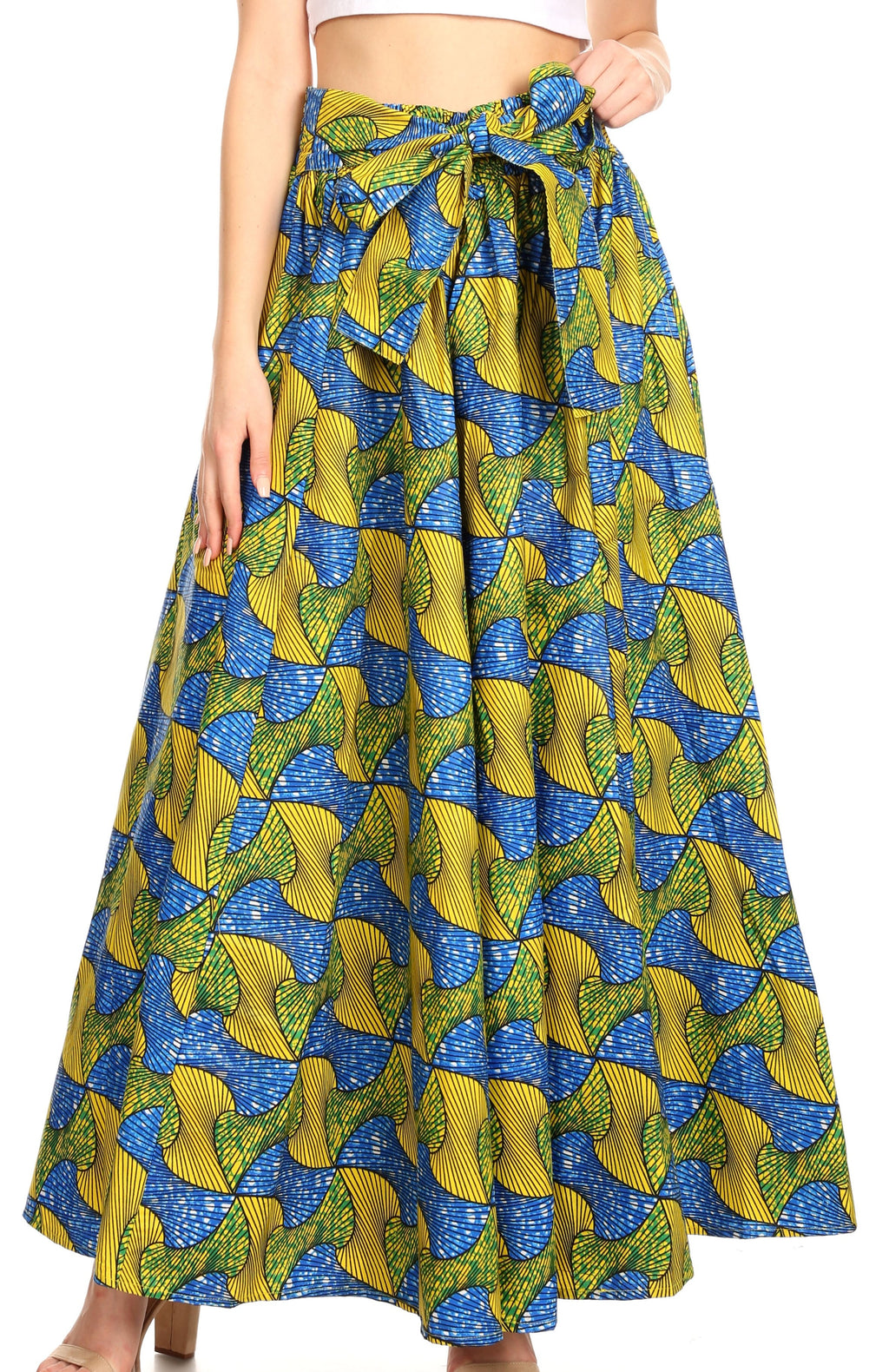 Sakkas Ami Women's Maxi Long African Ankara Print Skirt Pockets & Elas