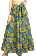 Sakkas Ami Women's Maxi Long African Ankara Print Skirt Pockets & Elastic Waist#color_115-BlueYellowMulti