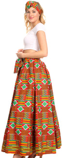 Sakkas Ami Women's Maxi Long African Ankara Print Skirt Pockets & Elastic Waist