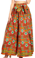 Sakkas Ami Women's Maxi Long African Ankara Print Skirt Pockets & Elastic Waist#color_116-RedAztec