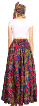 Sakkas Ami Women's Maxi Long African Ankara Print Skirt Pockets & Elastic Waist