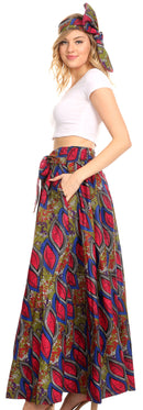 Sakkas Ami Women's Maxi Long African Ankara Print Skirt Pockets & Elastic Waist