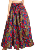 Sakkas Ami Women's Maxi Long African Ankara Print Skirt Pockets & Elastic Waist#color_121-RoyalCranberryMulti