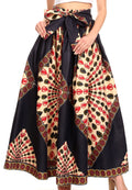 Sakkas Ami Women's Maxi Long African Ankara Print Skirt Pockets & Elastic Waist#color_122-NavyBeigeMulti