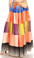 Sakkas Ami Women's Maxi Long African Ankara Print Skirt Pockets & Elastic Waist#color_125-Multi