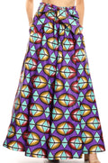 Sakkas Ami Women's Maxi Long African Ankara Print Skirt Pockets & Elastic Waist#color_126-PurpleAqua