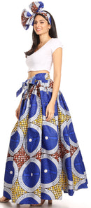 Sakkas Ami Women's Maxi Long African Ankara Print Skirt Pockets & Elastic Waist