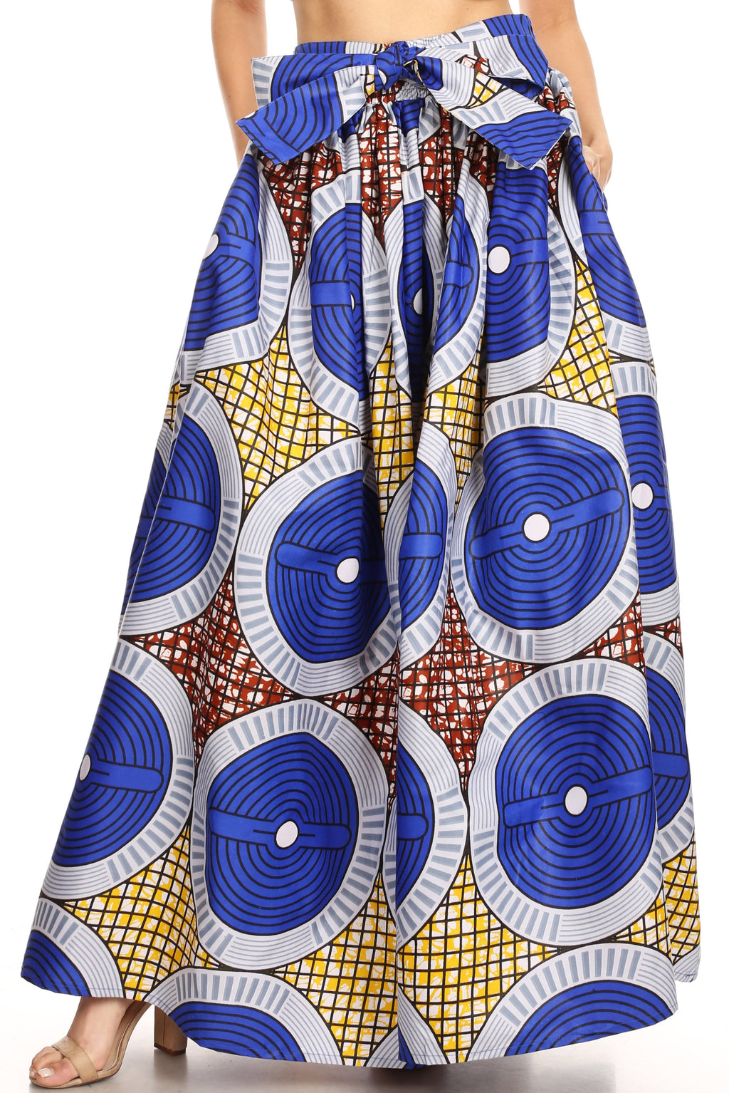 Sakkas Ami Women's Maxi Long African Ankara Print Skirt Pockets & Elas