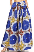 Sakkas Ami Women's Maxi Long African Ankara Print Skirt Pockets & Elastic Waist#color_127-BlueMulti