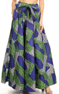 Sakkas Ami Women's Maxi Long African Ankara Print Skirt Pockets & Elastic Waist#color_129-BlueGreen