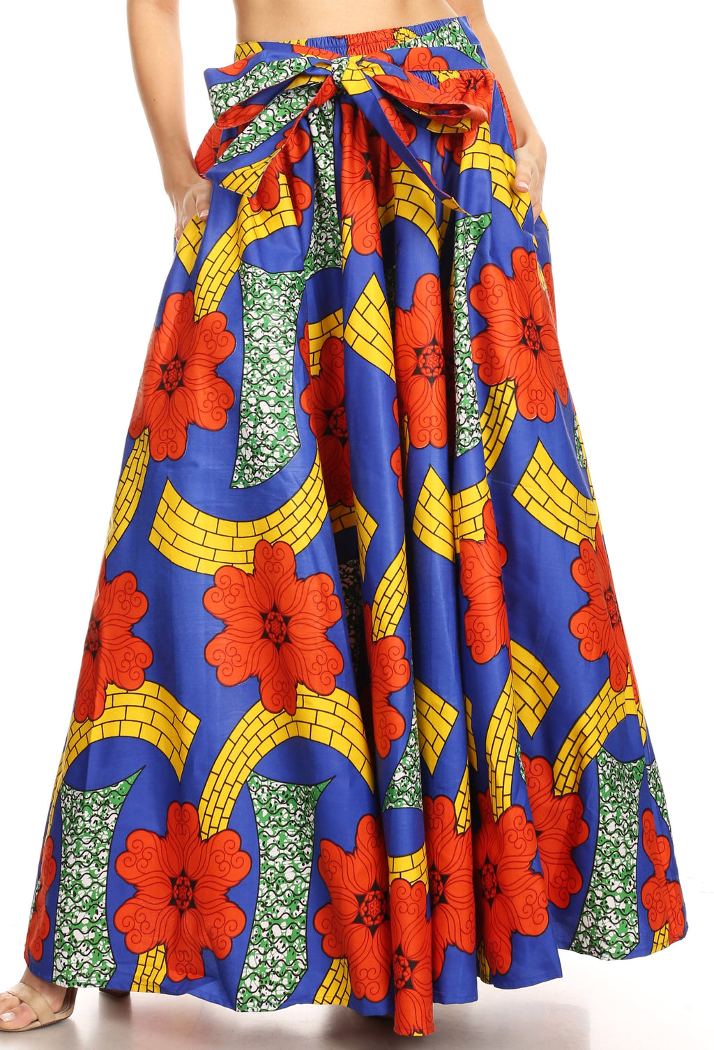 Sakkas Ami Women's Maxi Long African Ankara Print Skirt Pockets & Elas