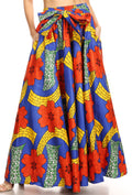 Sakkas Ami Women's Maxi Long African Ankara Print Skirt Pockets & Elastic Waist#color_130-RoyalMulti