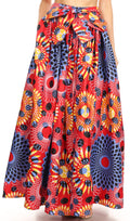 Sakkas Ami Women's Maxi Long African Ankara Print Skirt Pockets & Elastic Waist#color_131-RedMulti