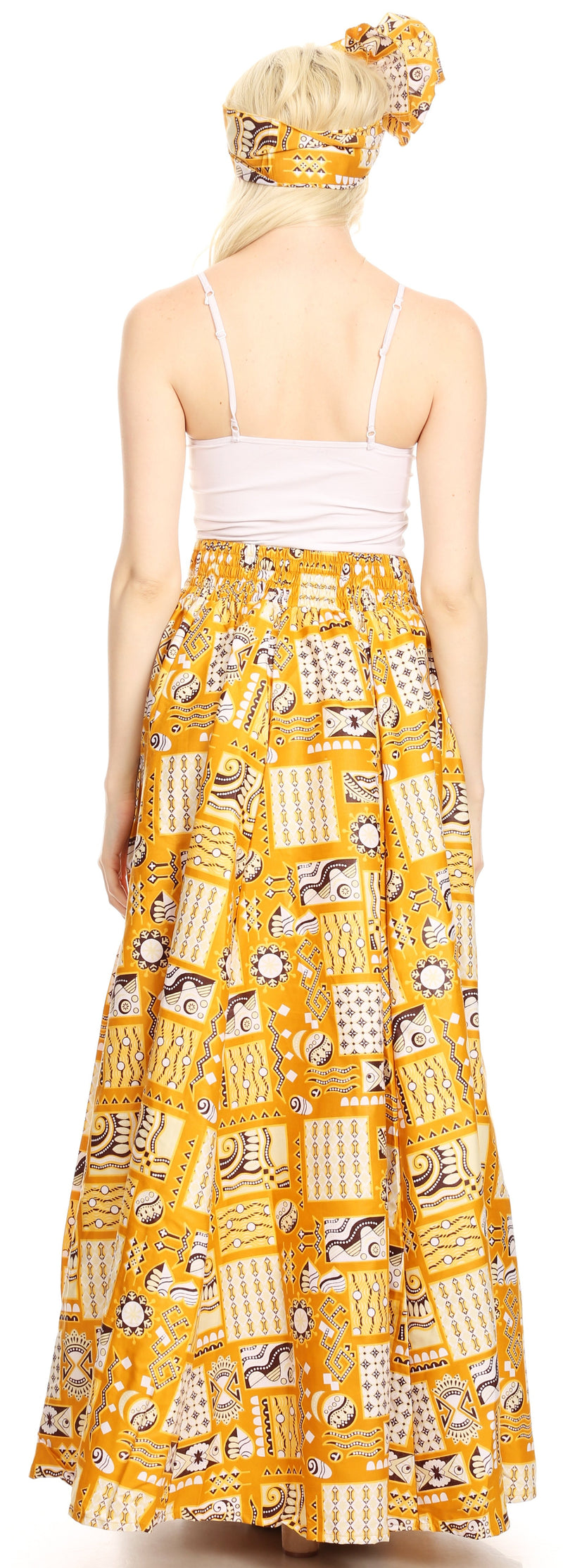Sakkas Ami Women's Maxi Long African Ankara Print Skirt Pockets & Elastic Waist