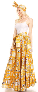 Sakkas Ami Women's Maxi Long African Ankara Print Skirt Pockets & Elastic Waist