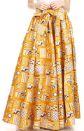 Sakkas Ami Women's Maxi Long African Ankara Print Skirt Pockets & Elastic Waist#color_132-GoldMulti