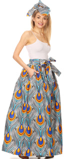 Sakkas Ami Women's Maxi Long African Ankara Print Skirt Pockets & Elastic Waist