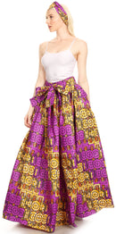 Sakkas Ami Women's Maxi Long African Ankara Print Skirt Pockets & Elastic Waist