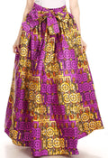 Sakkas Ami Women's Maxi Long African Ankara Print Skirt Pockets & Elastic Waist#color_136-PurpleWhite