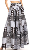 Sakkas Ami Women's Maxi Long African Ankara Print Skirt Pockets & Elastic Waist#color_140-BlackBlueMulti