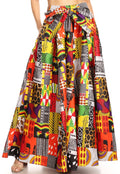 Sakkas Ami Women's Maxi Long African Ankara Print Skirt Pockets & Elastic Waist#color_146-Multi