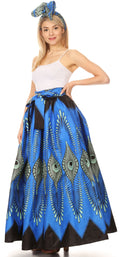 Sakkas Ami Women's Maxi Long African Ankara Print Skirt Pockets & Elastic Waist#color_149-BlueTurquoise