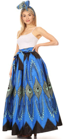 Sakkas Ami Women's Maxi Long African Ankara Print Skirt Pockets & Elastic Waist
